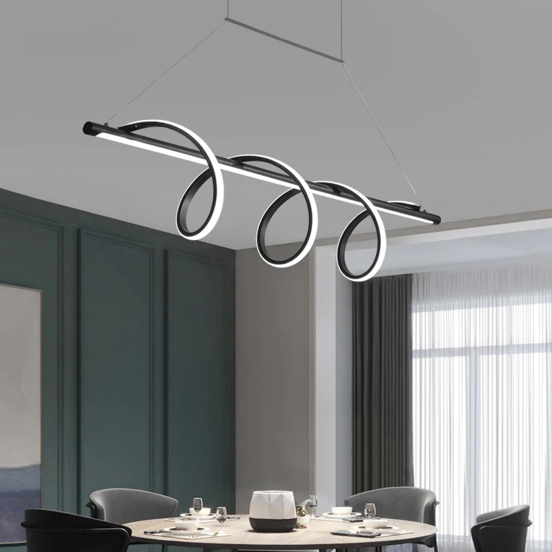 Zwart afgewerkt spiraalvormig eilandlichtarmatuur Eenvoudige stijl LED-hanglamp voor eetkamer Clearhalo