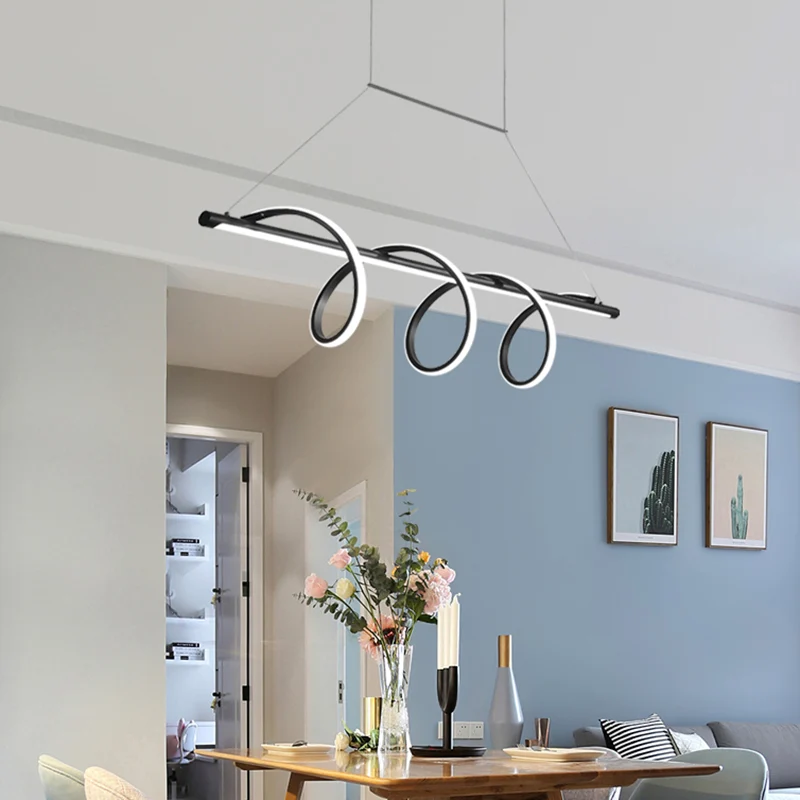 Zwart afgewerkt spiraalvormig eilandlichtarmatuur Eenvoudige stijl LED-hanglamp voor eetkamer Clearhalo
