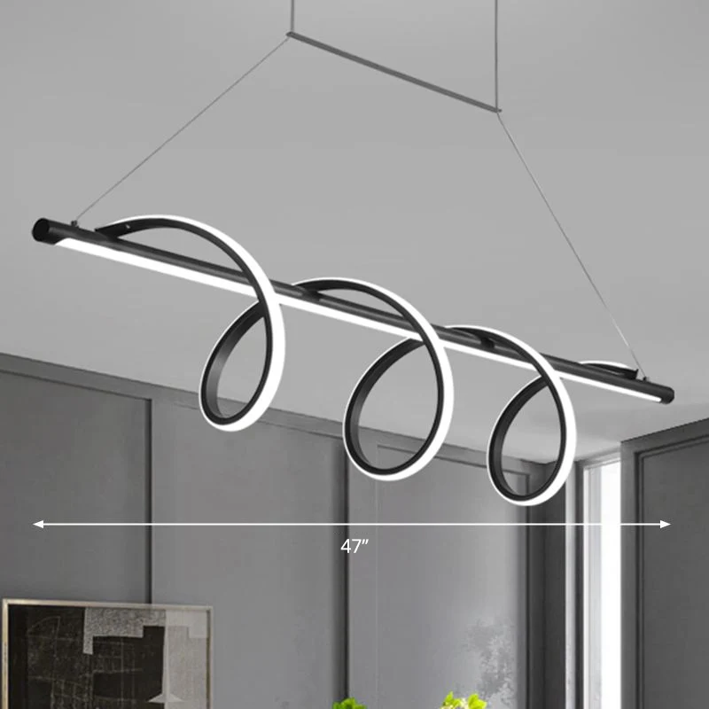 Zwart afgewerkt spiraalvormig eilandlichtarmatuur Eenvoudige stijl LED-hanglamp voor eetkamer Clearhalo