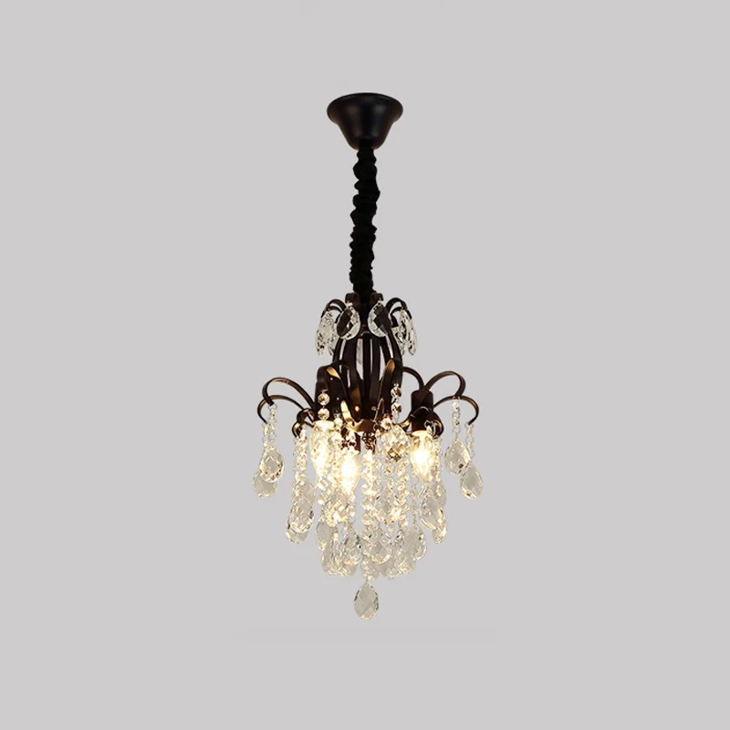 Zwart afgewerkte kandelaar hangende kroonluchter modernistische 3-kops kristallen druppel slingerlicht Clearhalo