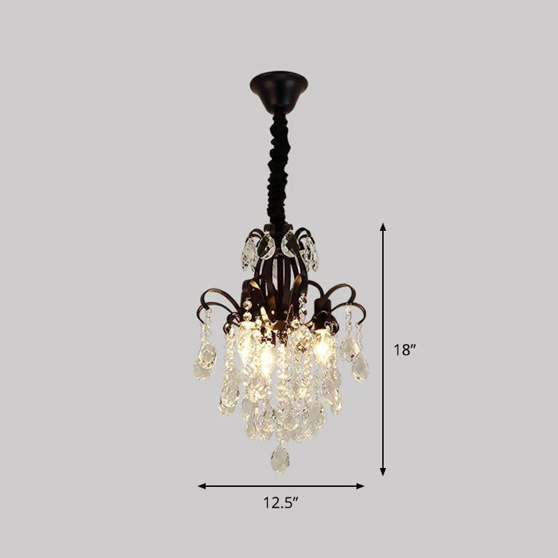 Zwart afgewerkte kandelaar hangende kroonluchter modernistische 3-kops kristallen druppel slingerlicht Clearhalo