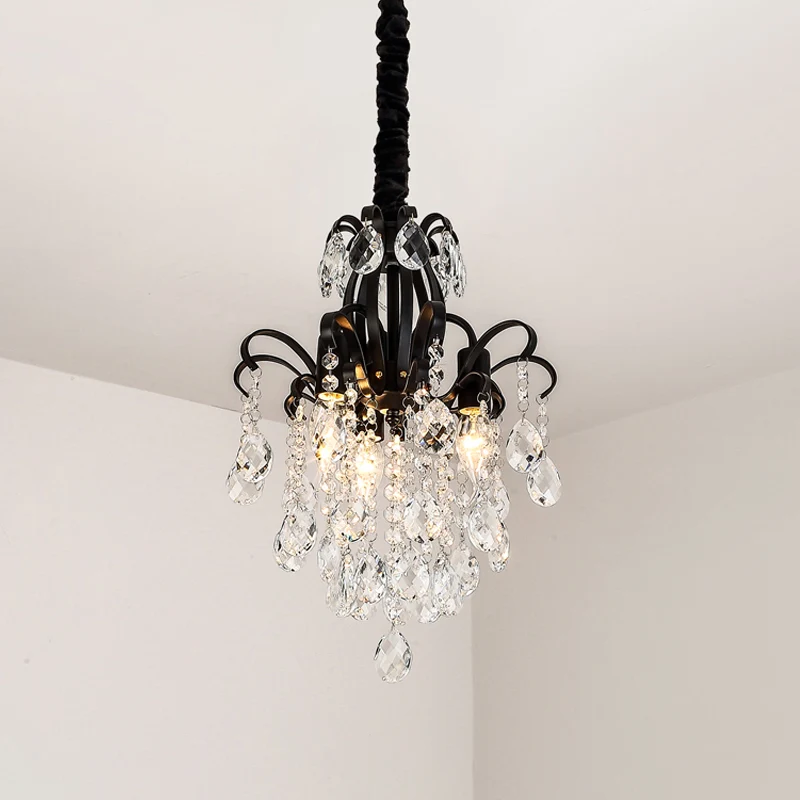 Zwart afgewerkte kandelaar hangende kroonluchter modernistische 3-kops kristallen druppel slingerlicht Clearhalo