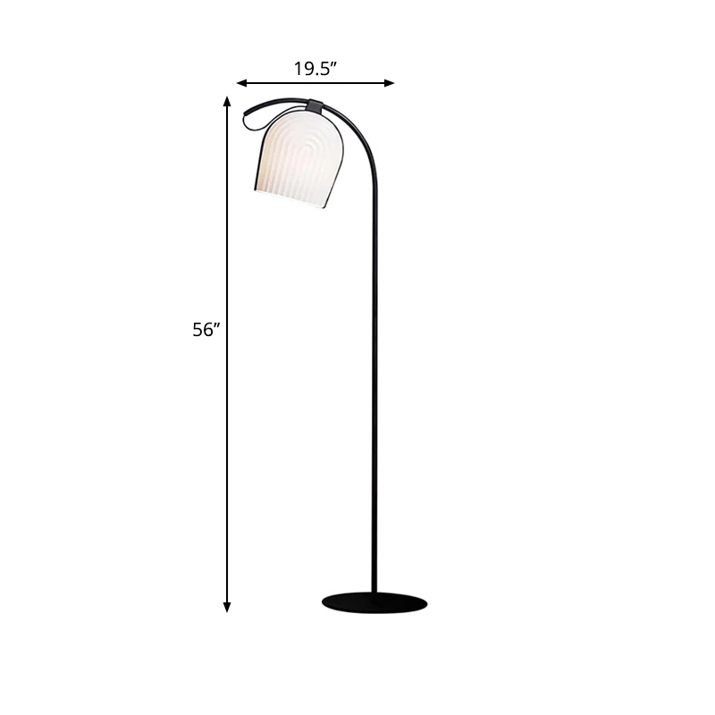 Zwart afgewerkte koepelvormige staande lamp, modernistische witte geribbelde glazen vloerlamp met 1 kop Clearhalo