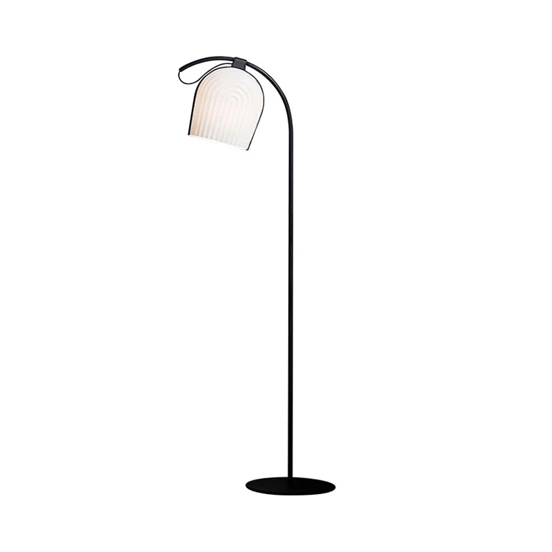 Zwart afgewerkte koepelvormige staande lamp, modernistische witte geribbelde glazen vloerlamp met 1 kop Clearhalo
