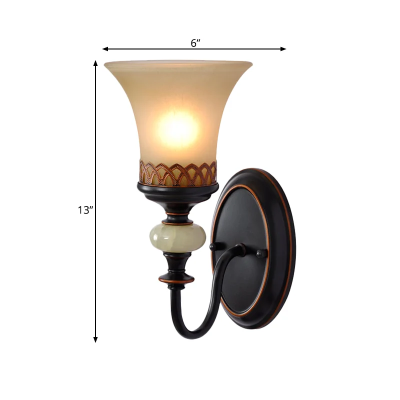 Zwart Bell Up wandgemonteerd licht vintage bruin glas 1 lamp woonkamer wandlamp armatuur Clearhalo
