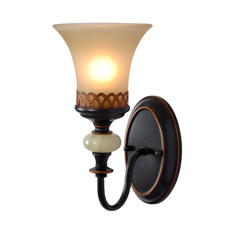 Zwart Bell Up wandgemonteerd licht vintage bruin glas 1 lamp woonkamer wandlamp armatuur Clearhalo