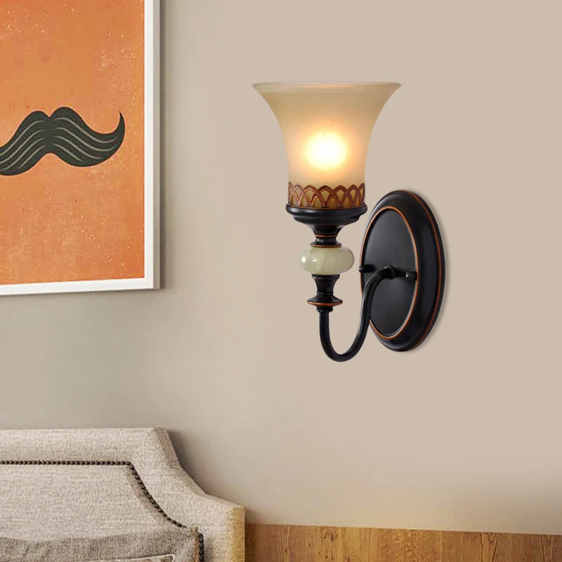 Zwart Bell Up wandgemonteerd licht vintage bruin glas 1 lamp woonkamer wandlamp armatuur Clearhalo