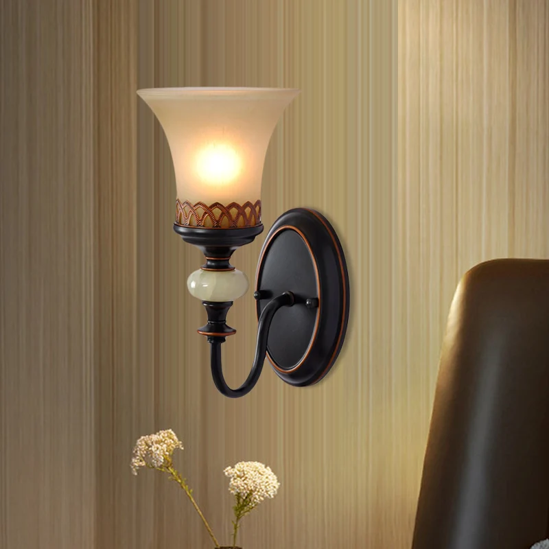 Zwart Bell Up wandgemonteerd licht vintage bruin glas 1 lamp woonkamer wandlamp armatuur Clearhalo