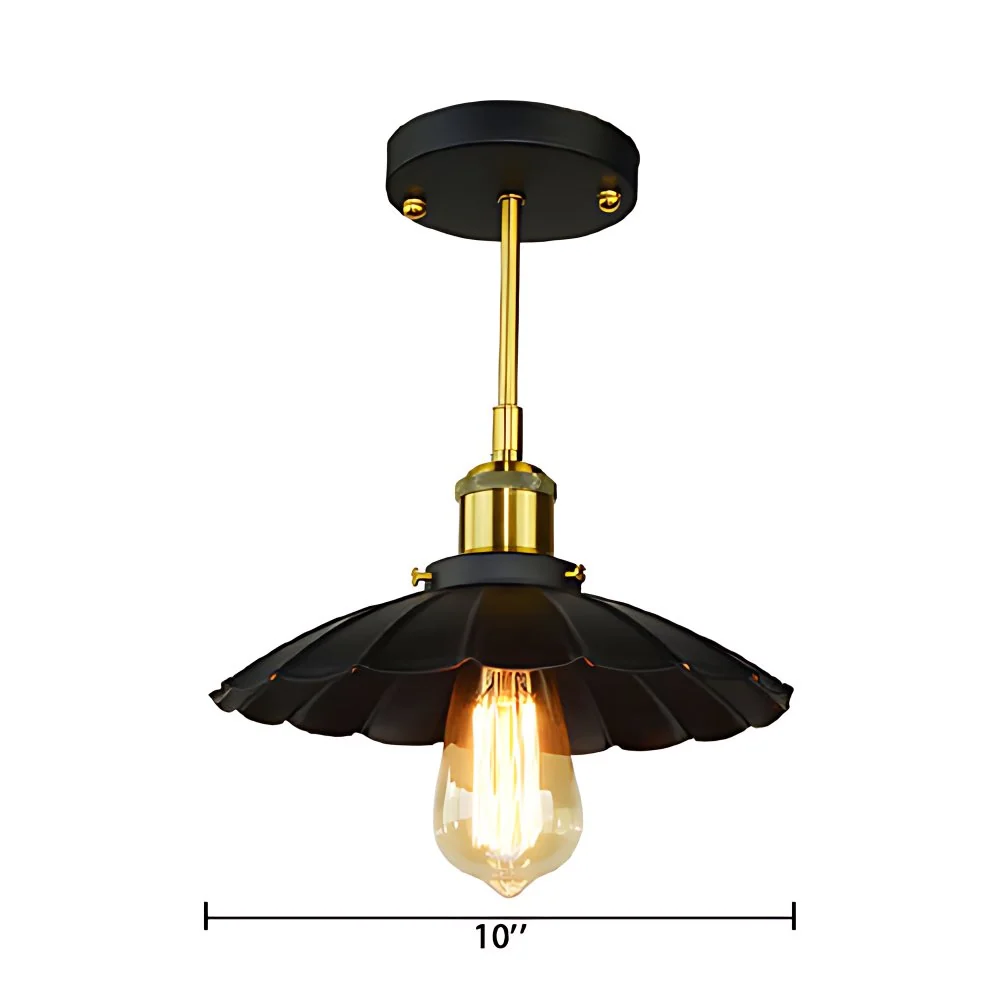 Zwart geschulpte semi-inbouwmontage, industrieel vintage metaal, 1 licht, plafondmontage voor binnen Clearhalo