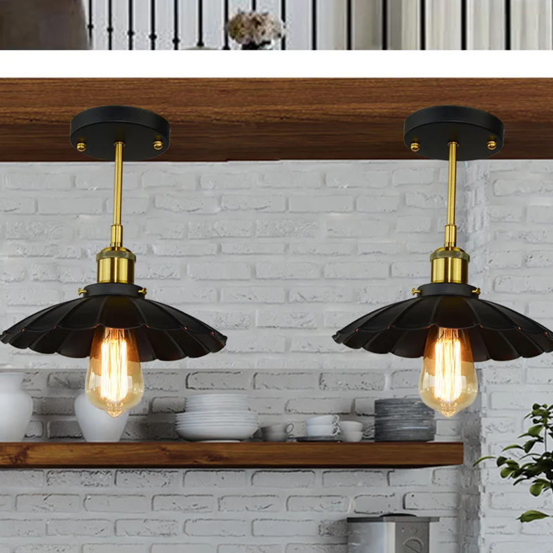 Zwart geschulpte semi-inbouwmontage, industrieel vintage metaal, 1 licht, plafondmontage voor binnen Clearhalo