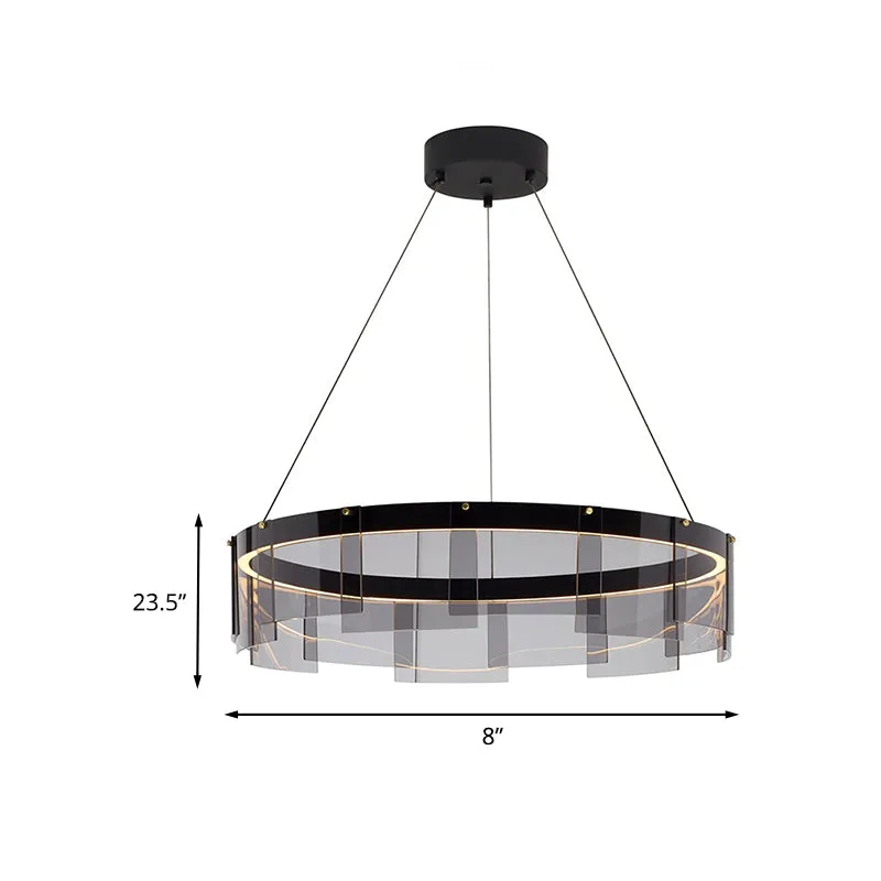 Zwart glazen paneel ring hanglamp moderne LED plafond hanglamp wit/warm licht Clearhalo