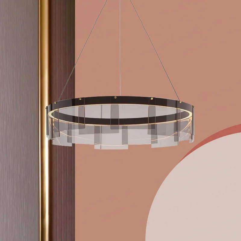Zwart glazen paneel ring hanglamp moderne LED plafond hanglamp wit/warm licht Clearhalo