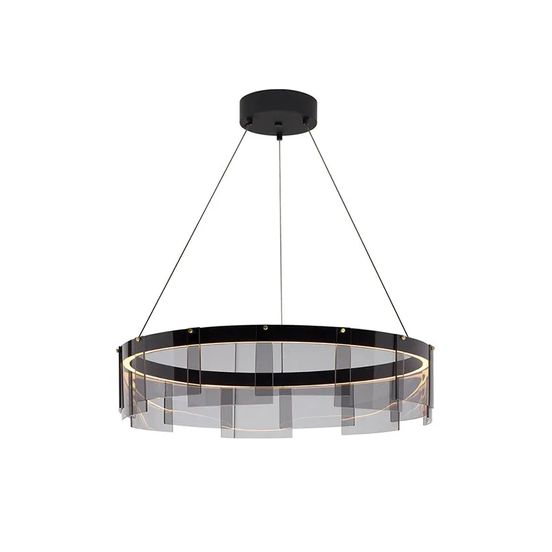 Zwart glazen paneel ring hanglamp moderne LED plafond hanglamp wit/warm licht Clearhalo