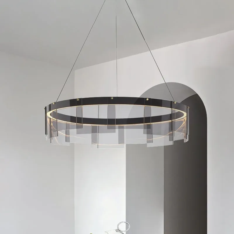 Zwart glazen paneel ring hanglamp moderne LED plafond hanglamp wit/warm licht Clearhalo