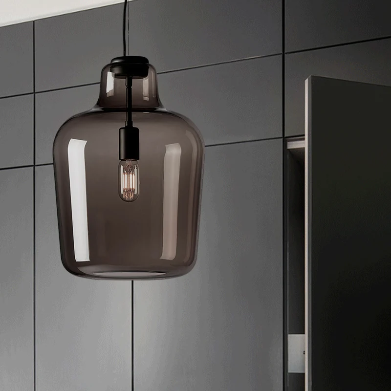 Zwart glazen pot hanglamp eigentijds 1 kop hangend plafondlicht voor eetkamer Clearhalo