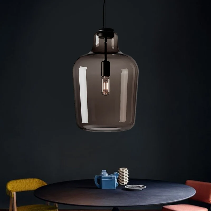 Zwart glazen pot hanglamp eigentijds 1 kop hangend plafondlicht voor eetkamer Clearhalo