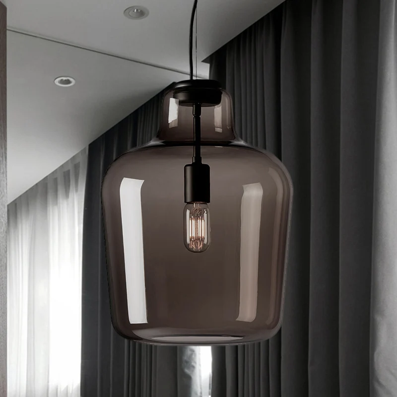Zwart glazen pot hanglamp eigentijds 1 kop hangend plafondlicht voor eetkamer Clearhalo