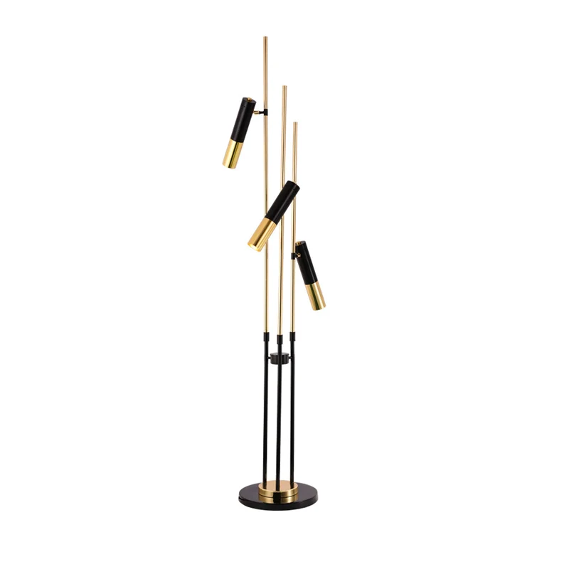 Zwart en goud buisboom vloerlamp postmoderne 3-lichts metalen staande vloerlamp voor woonkamer Clearhalo