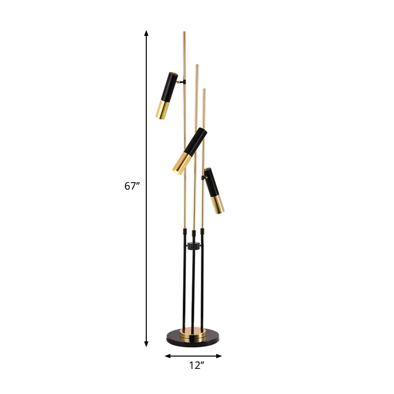 Zwart en goud buisboom vloerlamp postmoderne 3-lichts metalen staande vloerlamp voor woonkamer Clearhalo