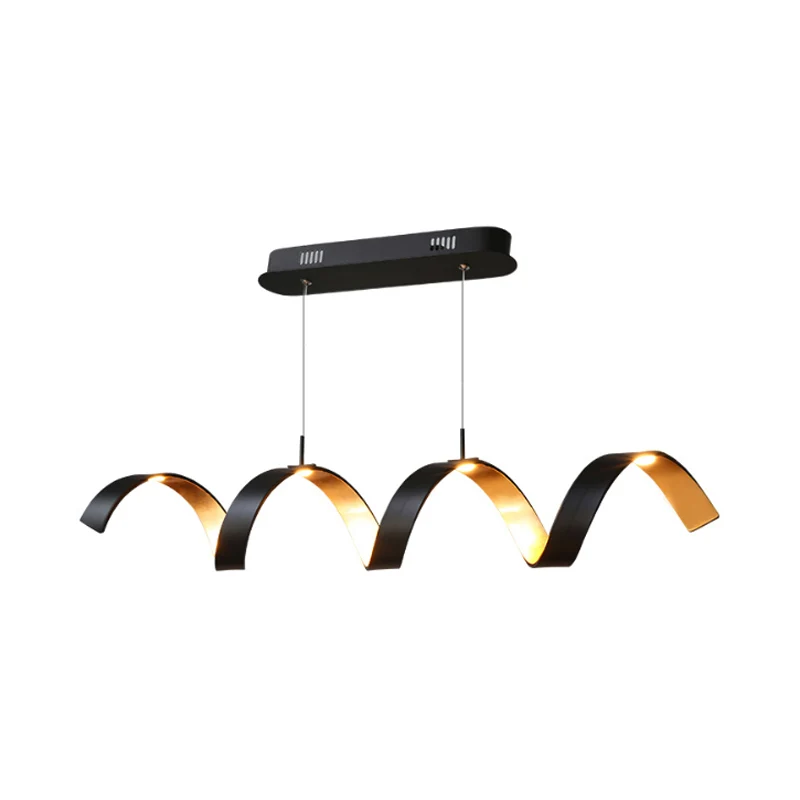 Zwart en goud gedraaide plafondlamp Eenvoud Enkel licht acryl kroonluchterhanger boven tafel Clearhalo