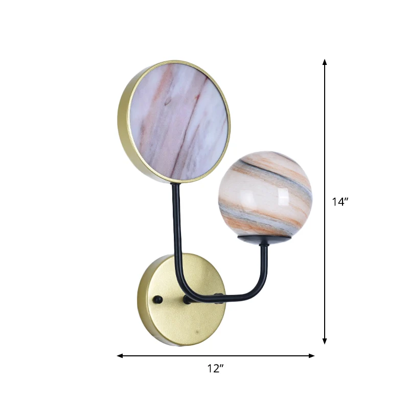 Zwart en goud ronde wandverlichting Scandinavische stijl 1-lichts maanglas LED-wandlamp Clearhalo