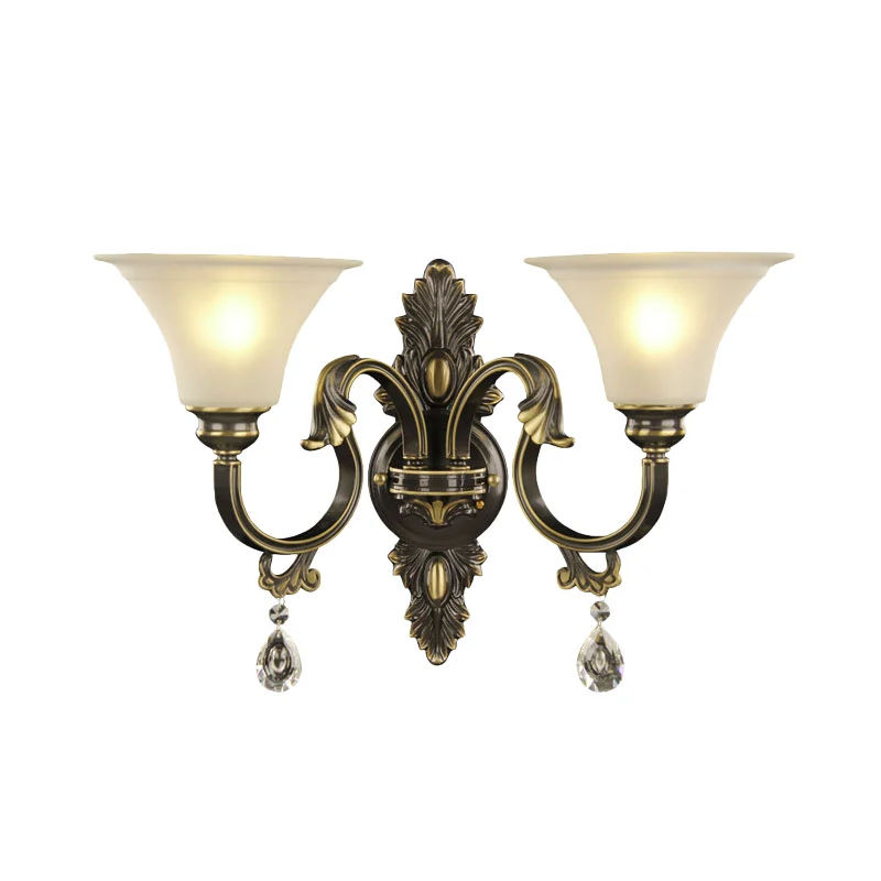 Zwart en goud wandlamp met 2 lampen, eenvoudige kristallen regendruppel belschaduw schanslamp Clearhalo