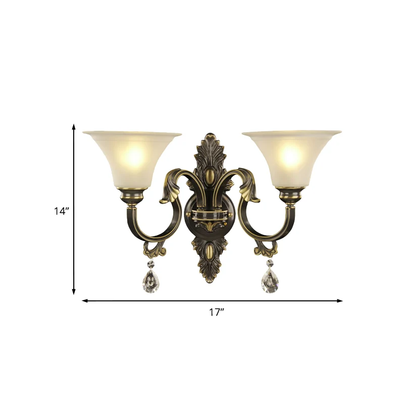 Zwart en goud wandlamp met 2 lampen, eenvoudige kristallen regendruppel belschaduw schanslamp Clearhalo