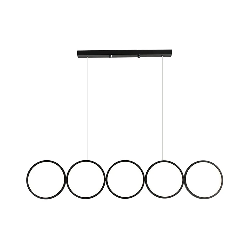 Zwart hangend eilandlicht met 5 ringen Eenvoudige metalen LED-plafondhanger boven tafel, warm/wit licht Clearhalo