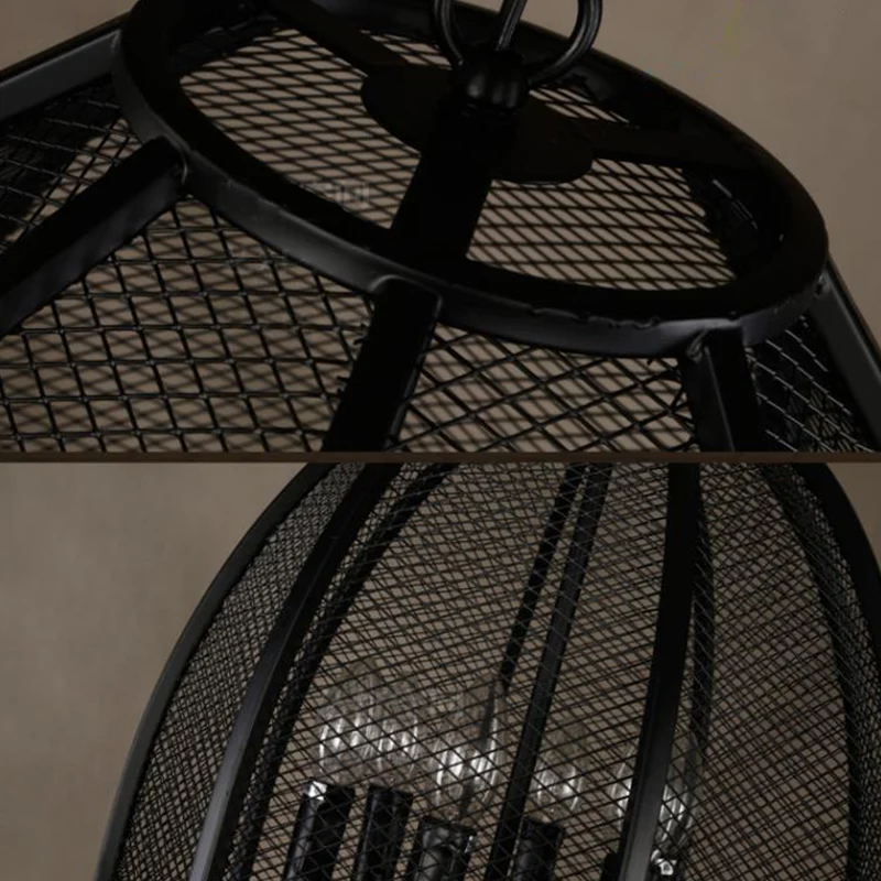 Zwart ijzeren gaas kroonluchterlamp traditioneel metaal 6 lampen woonkamer hanglamp Clearhalo