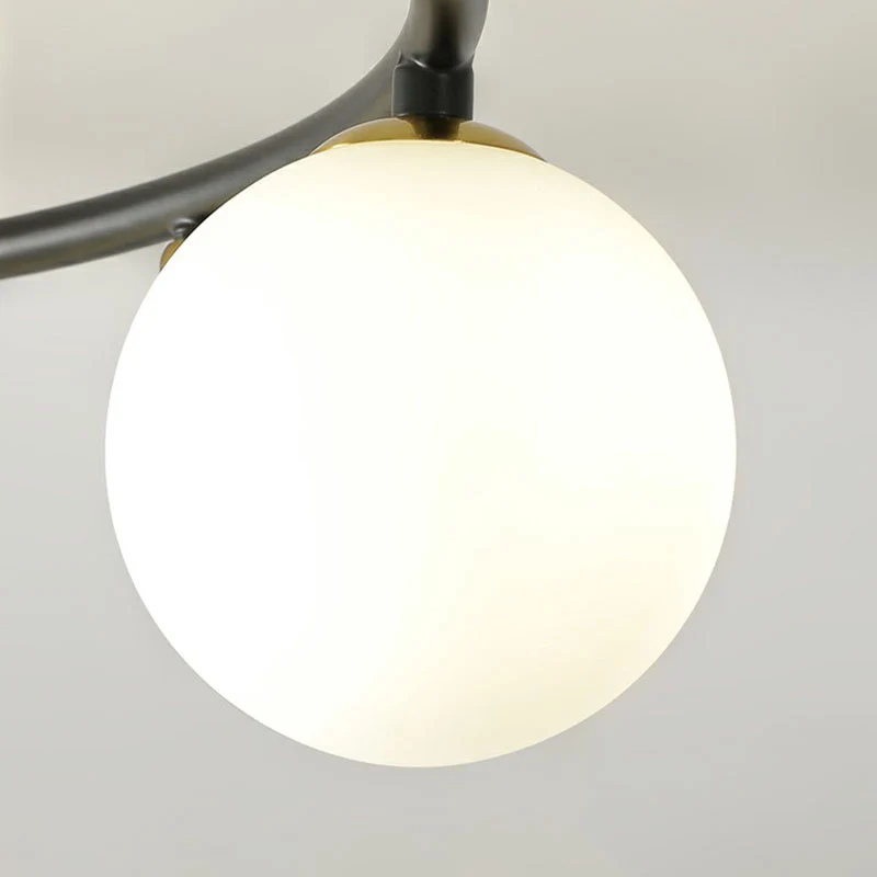 Zwart en koperen klokplafondlamp Postmodern Creatief 6-koppig kogelglas Semi-inbouwlamp Clearhalo