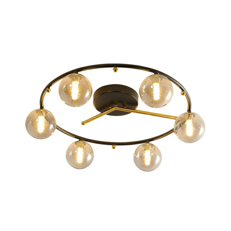 Zwart en koperen klokplafondlamp Postmodern Creatief 6-koppig kogelglas Semi-inbouwlamp Clearhalo