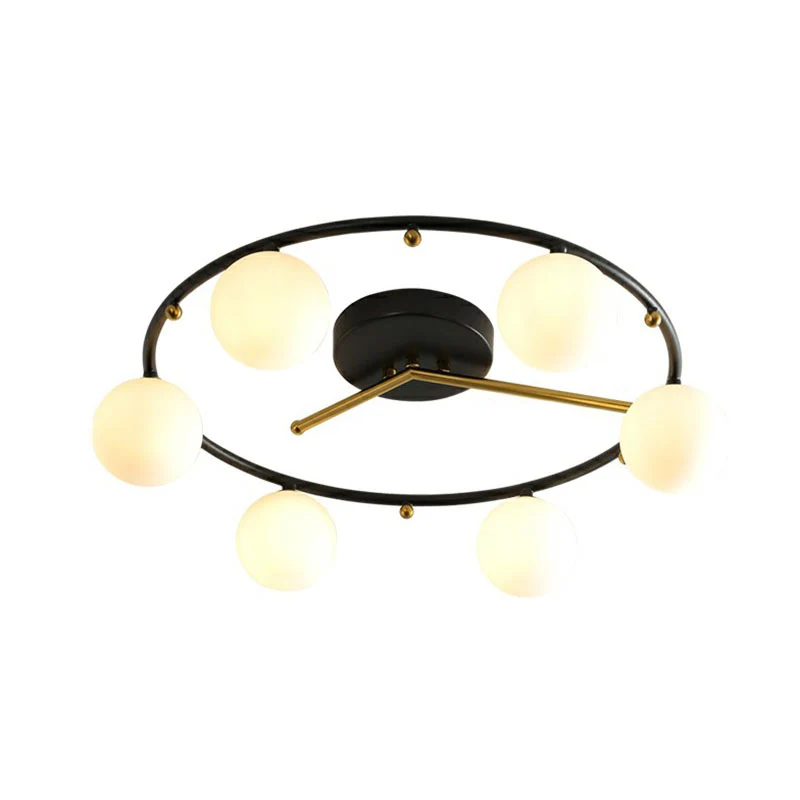 Zwart en koperen klokplafondlamp Postmodern Creatief 6-koppig kogelglas Semi-inbouwlamp Clearhalo
