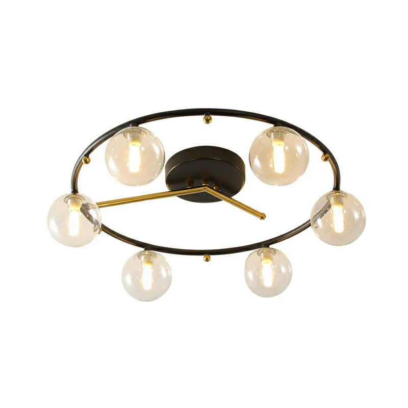 Zwart en koperen klokplafondlamp Postmodern Creatief 6-koppig kogelglas Semi-inbouwlamp Clearhalo