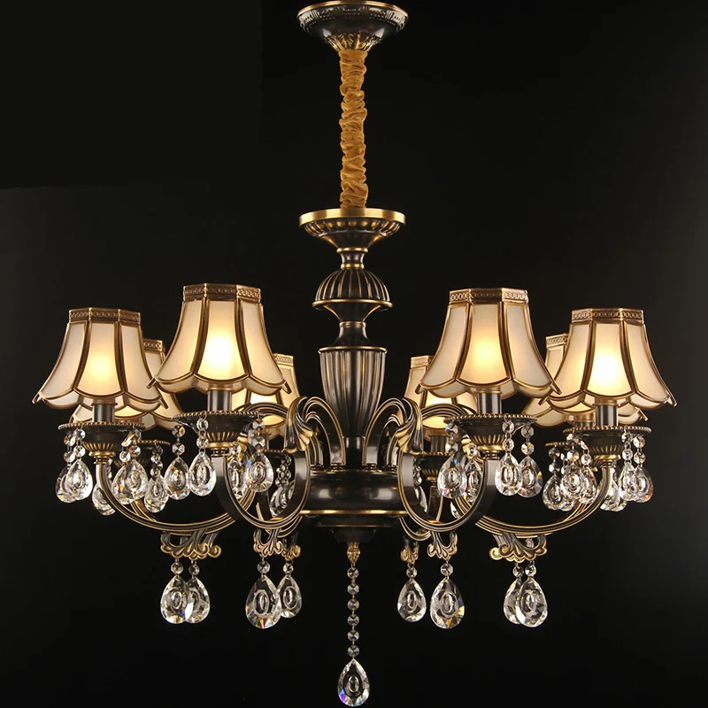 Zwart en messing geschulpte hanglamp Traditionele ondoorzichtige glazen eetkamerkroonluchter met kristallen decoratie Clea...