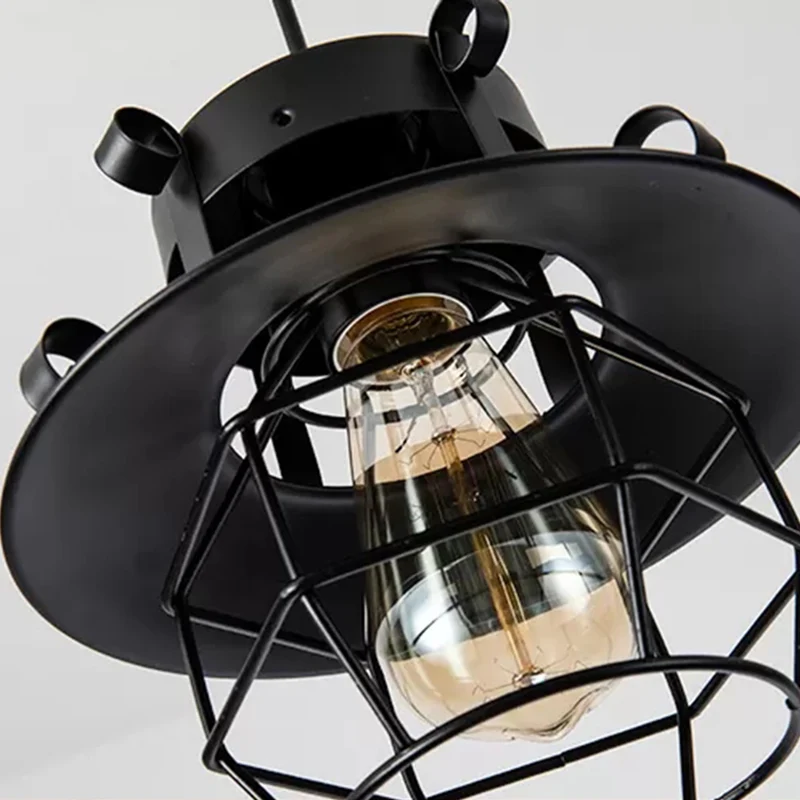 Zwart metalen 1-lichts hanglamp industriële retro draadkooi hanglamp voor restaurant Clearhalo