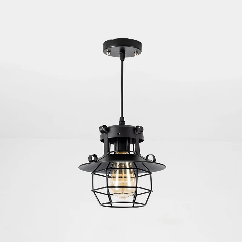Zwart metalen 1-lichts hanglamp industriële retro draadkooi hanglamp voor restaurant Clearhalo