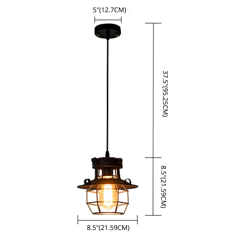 Zwart metalen 1-lichts hanglamp industriële retro draadkooi hanglamp voor restaurant Clearhalo