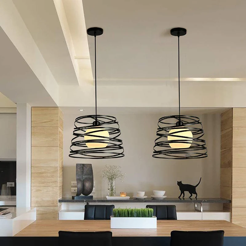 Zwart metalen 1-lichts hanglamp industriële retro cilinderkooi hanglamp voor restaurant Clearhalo