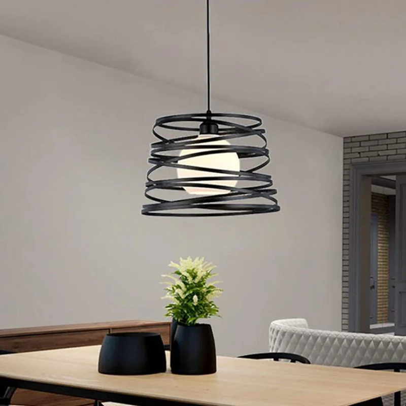 Zwart metalen 1-lichts hanglamp industriële retro cilinderkooi hanglamp voor restaurant Clearhalo