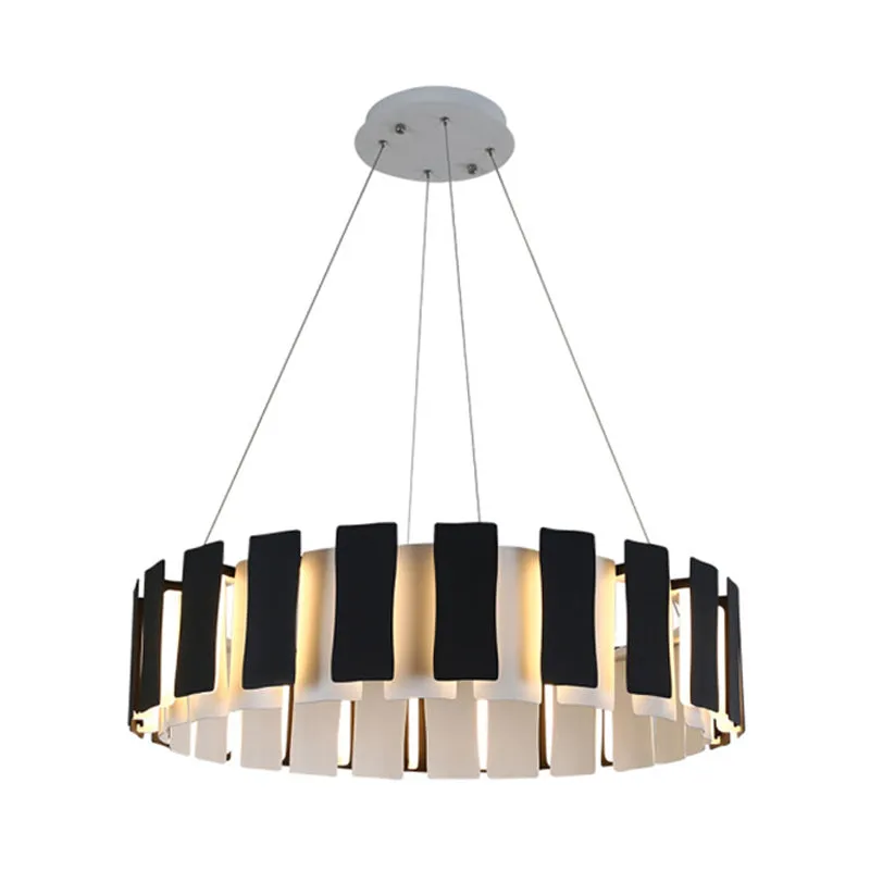 Zwart rechthoekig paneel hangende verlichting hedendaagse LED-kroonluchterlamp met metalen trommel Clearhalo
