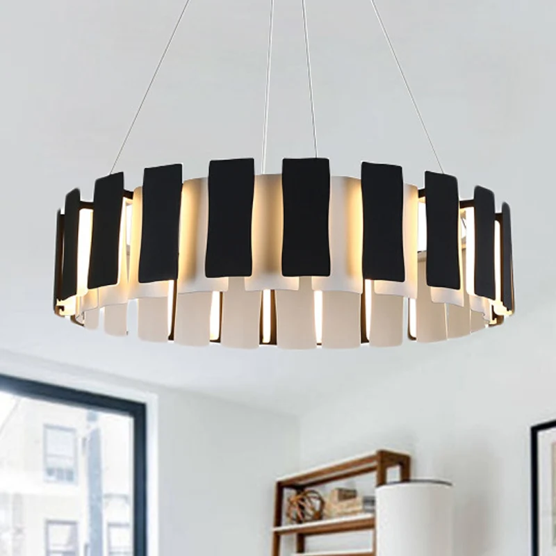 Zwart rechthoekig paneel hangende verlichting hedendaagse LED-kroonluchterlamp met metalen trommel Clearhalo