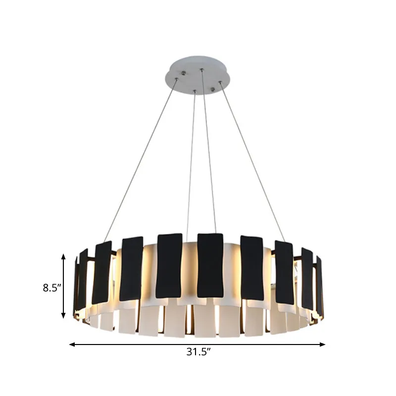 Zwart rechthoekig paneel hangende verlichting hedendaagse LED-kroonluchterlamp met metalen trommel Clearhalo