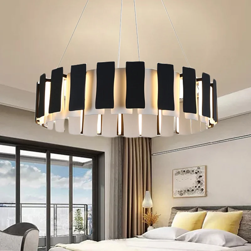 Zwart rechthoekig paneel hangende verlichting hedendaagse LED-kroonluchterlamp met metalen trommel Clearhalo