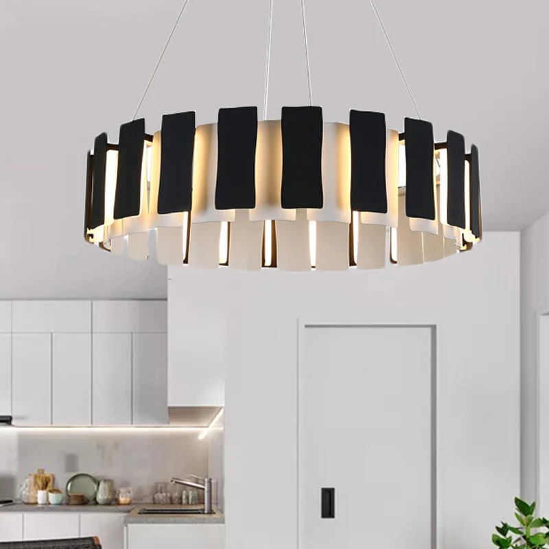Zwart rechthoekig paneel hangende verlichting hedendaagse LED-kroonluchterlamp met metalen trommel Clearhalo