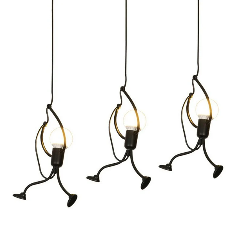Zwart stokfiguur multi-plafondlamp Decoratief metalen hangend lichtarmatuur met 3 lampen Clearhalo