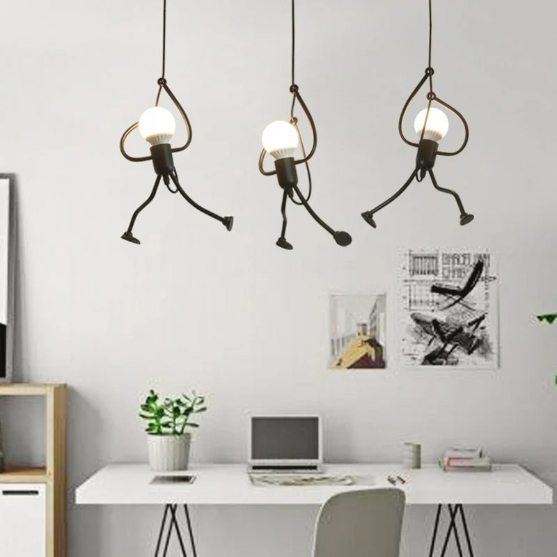 Zwart stokfiguur multi-plafondlamp Decoratief metalen hangend lichtarmatuur met 3 lampen Clearhalo