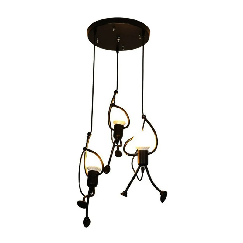 Zwart stokfiguur multi-plafondlamp Decoratief metalen hangend lichtarmatuur met 3 lampen Clearhalo
