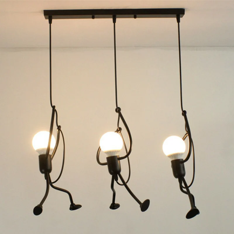 Zwart stokfiguur multi-plafondlamp Decoratief metalen hangend lichtarmatuur met 3 lampen Clearhalo