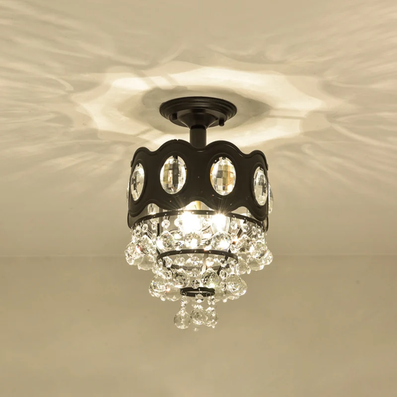 Zwart taps toelopend semi-flush minimalistisch 1/3/5-lamps kristallen bollen plafondgemonteerd armatuur voor gang Clearhalo