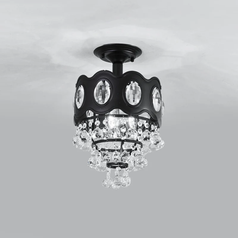 Zwart taps toelopend semi-flush minimalistisch 1/3/5-lamps kristallen bollen plafondgemonteerd armatuur voor gang Clearhalo